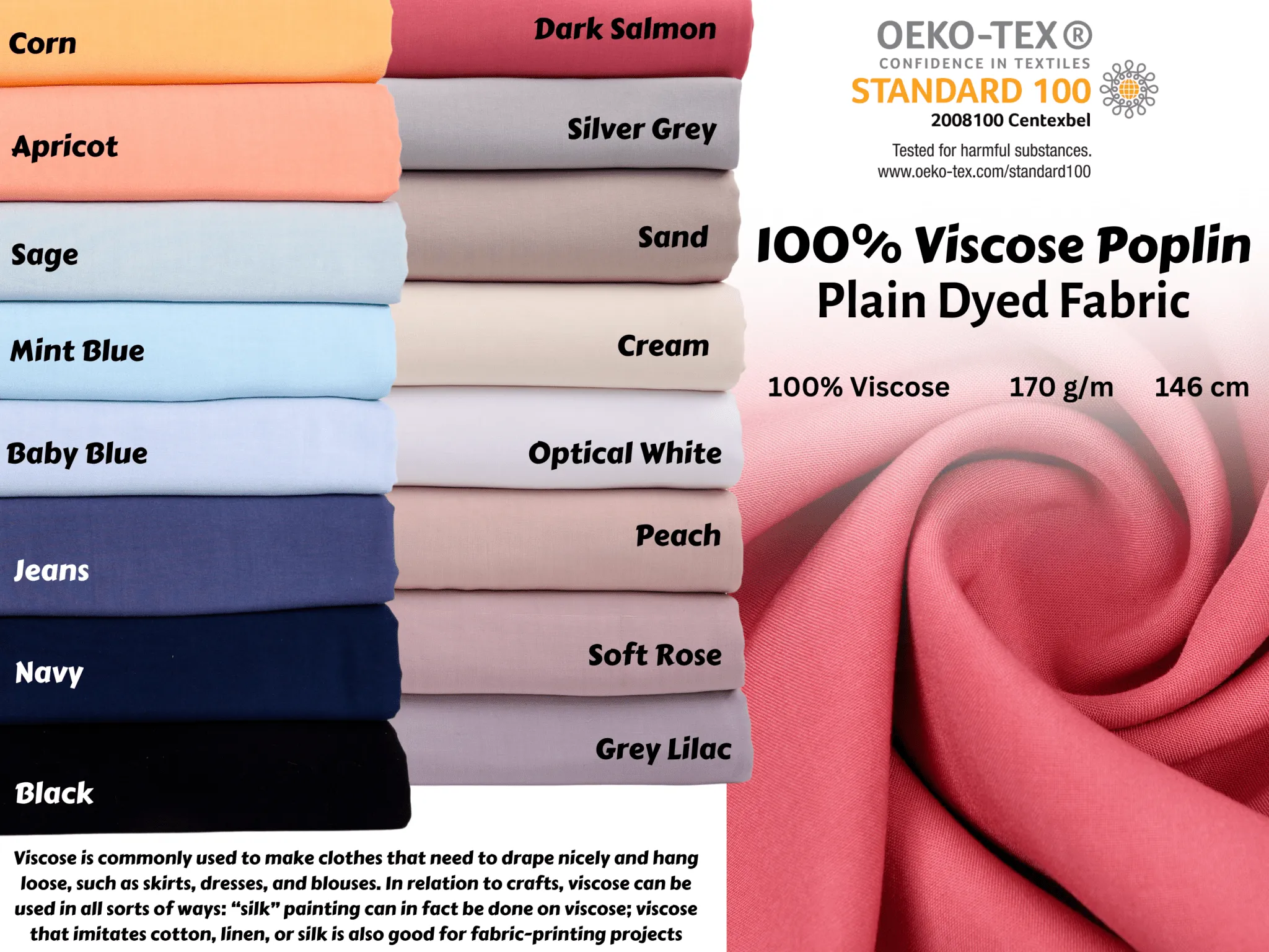 100% Viscose Poplin solid Fabric