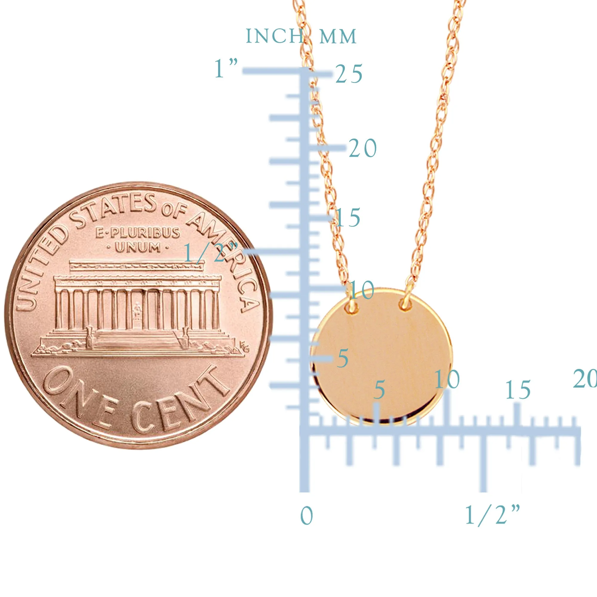 14K Rose Gold Mini Engravable Disk Pendant Necklace, 16" To 18" Adjustable