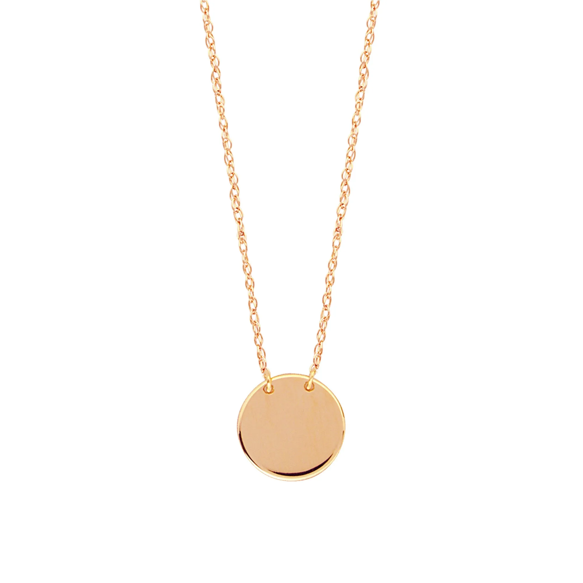 14K Rose Gold Mini Engravable Disk Pendant Necklace, 16" To 18" Adjustable