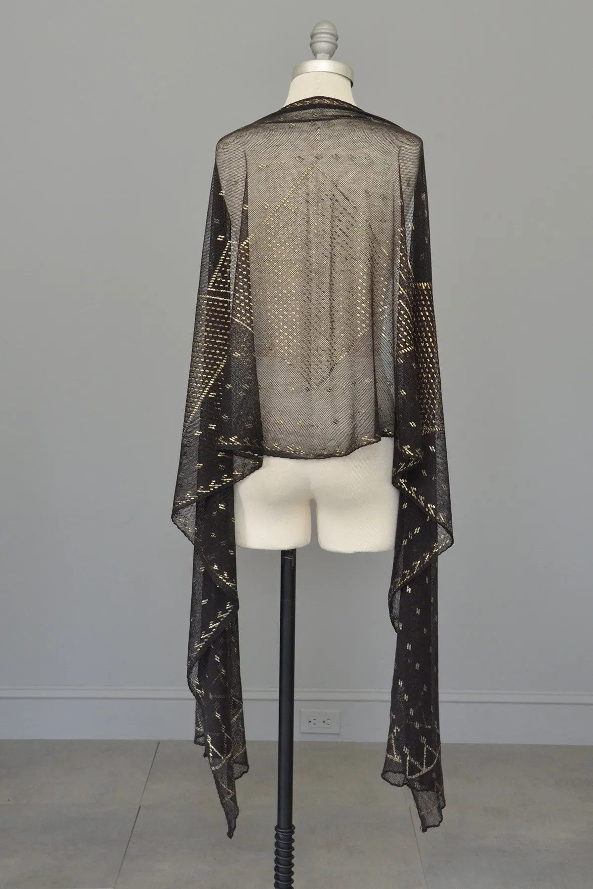 1920s Geometric Black w Silver Nickel Metal Egyptian Assiut Assuit Art Deco Shawl