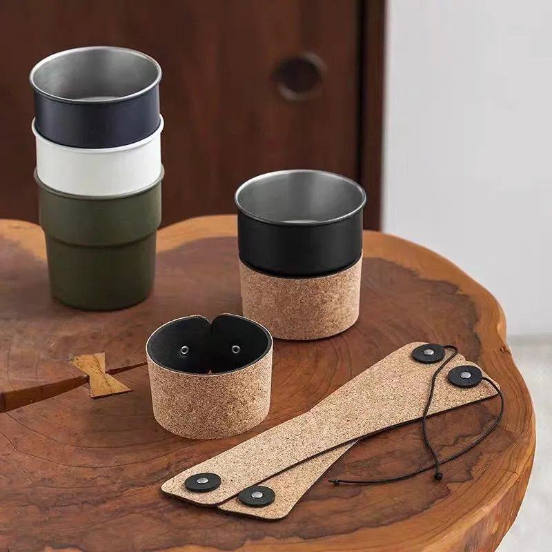 300ml Outdoor Camping Stainless Steel Cup with Cork Sleeve