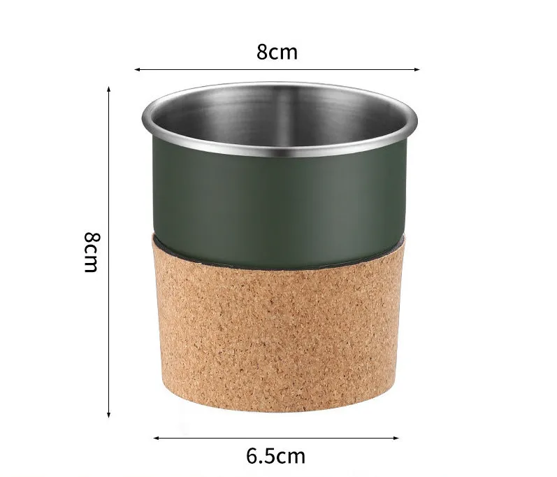 300ml Outdoor Camping Stainless Steel Cup with Cork Sleeve