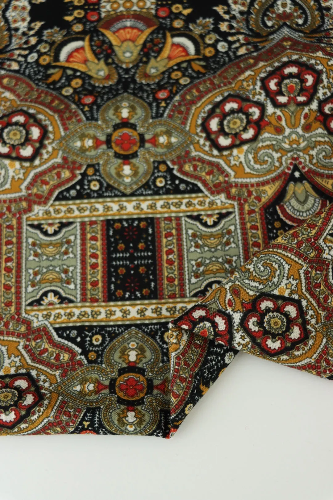 4YD 16IN REMNANT; Ornate Floral Rayon Challis