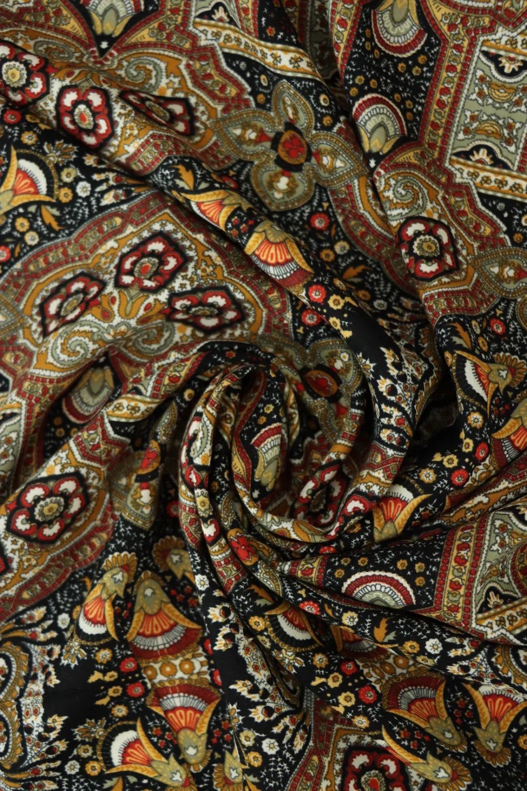 4YD 16IN REMNANT; Ornate Floral Rayon Challis
