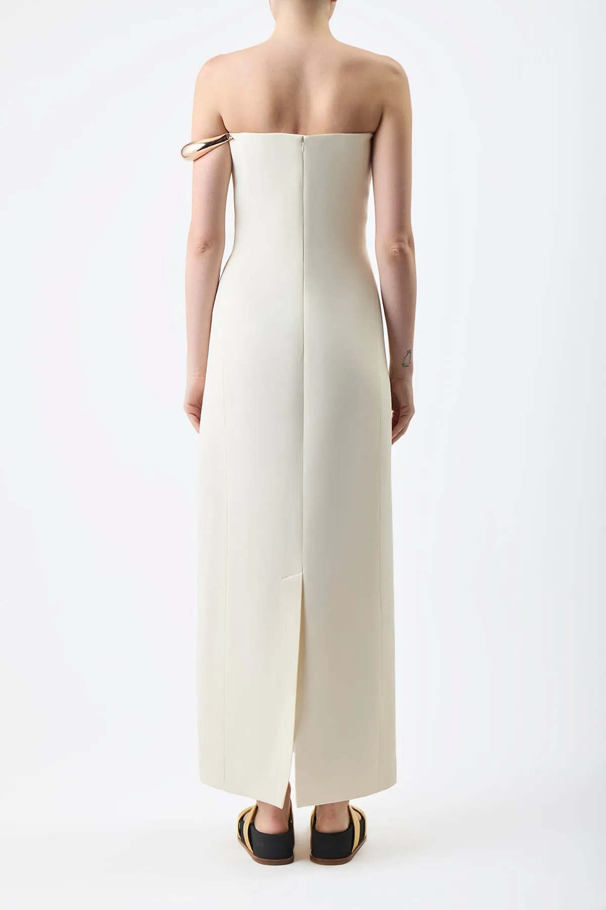 Anica Dress in Ivory Wool Silk Cady