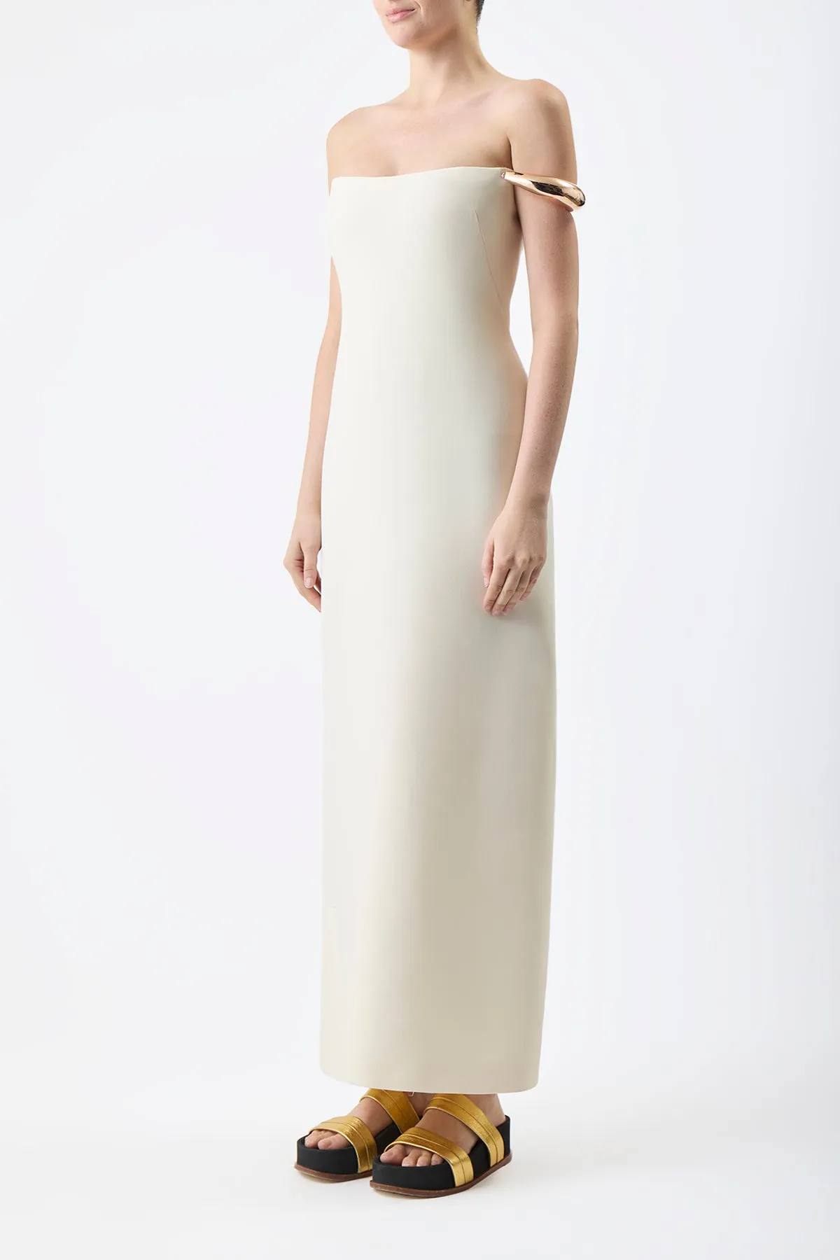 Anica Dress in Ivory Wool Silk Cady