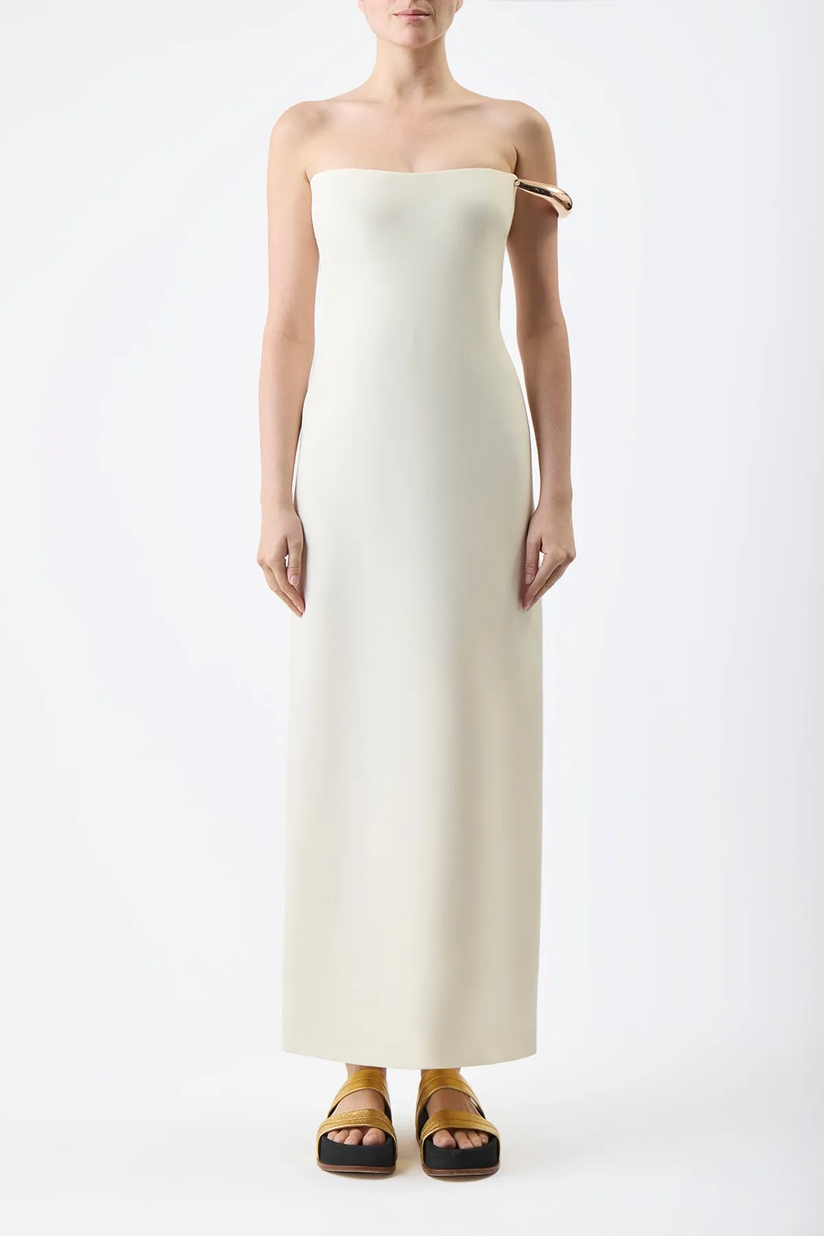 Anica Dress in Ivory Wool Silk Cady