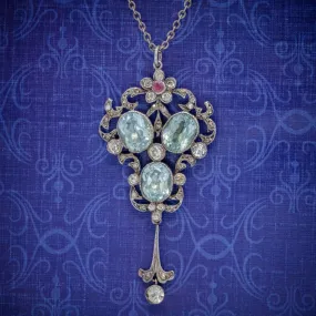 Antique Edwardian Pendant Necklace Paste Stone Silver Circa 1910