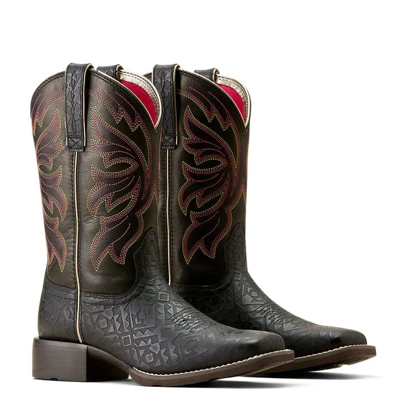 Ariat Women's Buckley Black Blanket Emboss Square Toe Western Boots 10050885