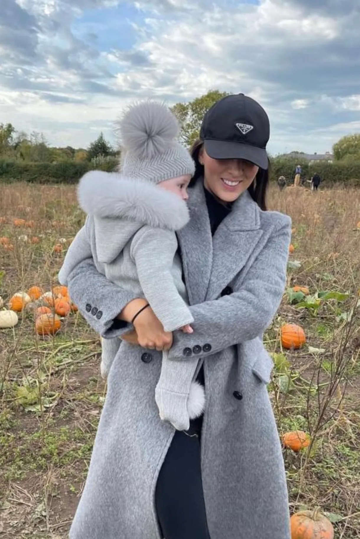Baby Grey Double Raccoon Fur Pom Pom Hat