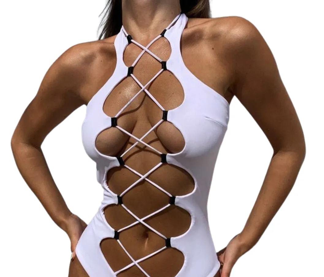 Bandage Hollow Out Cross Swimsuit