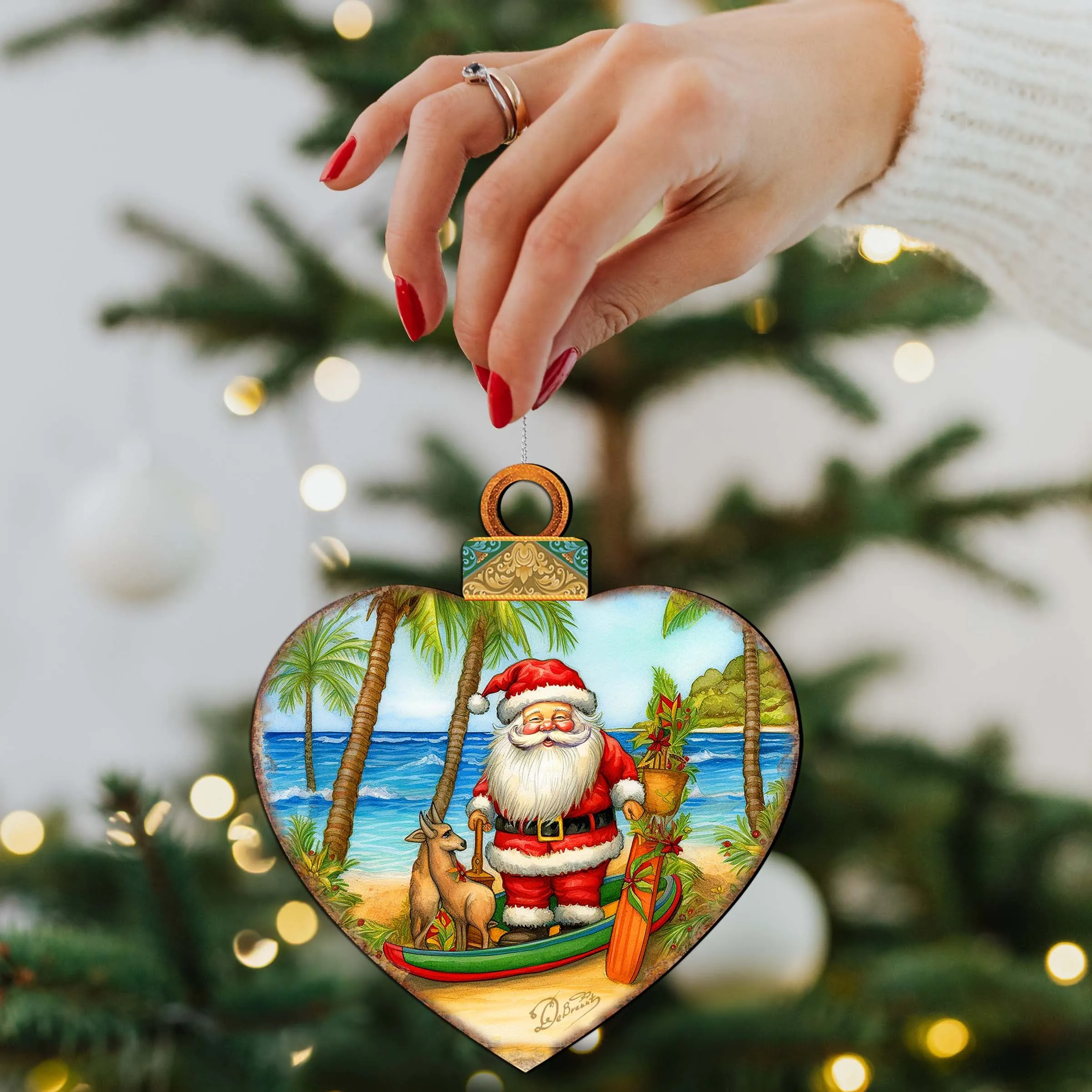 Beach House Decor - Santa on the Beach Wooden Ornaments by G. Debrekht | Coastal Holiday Decor - 8688186