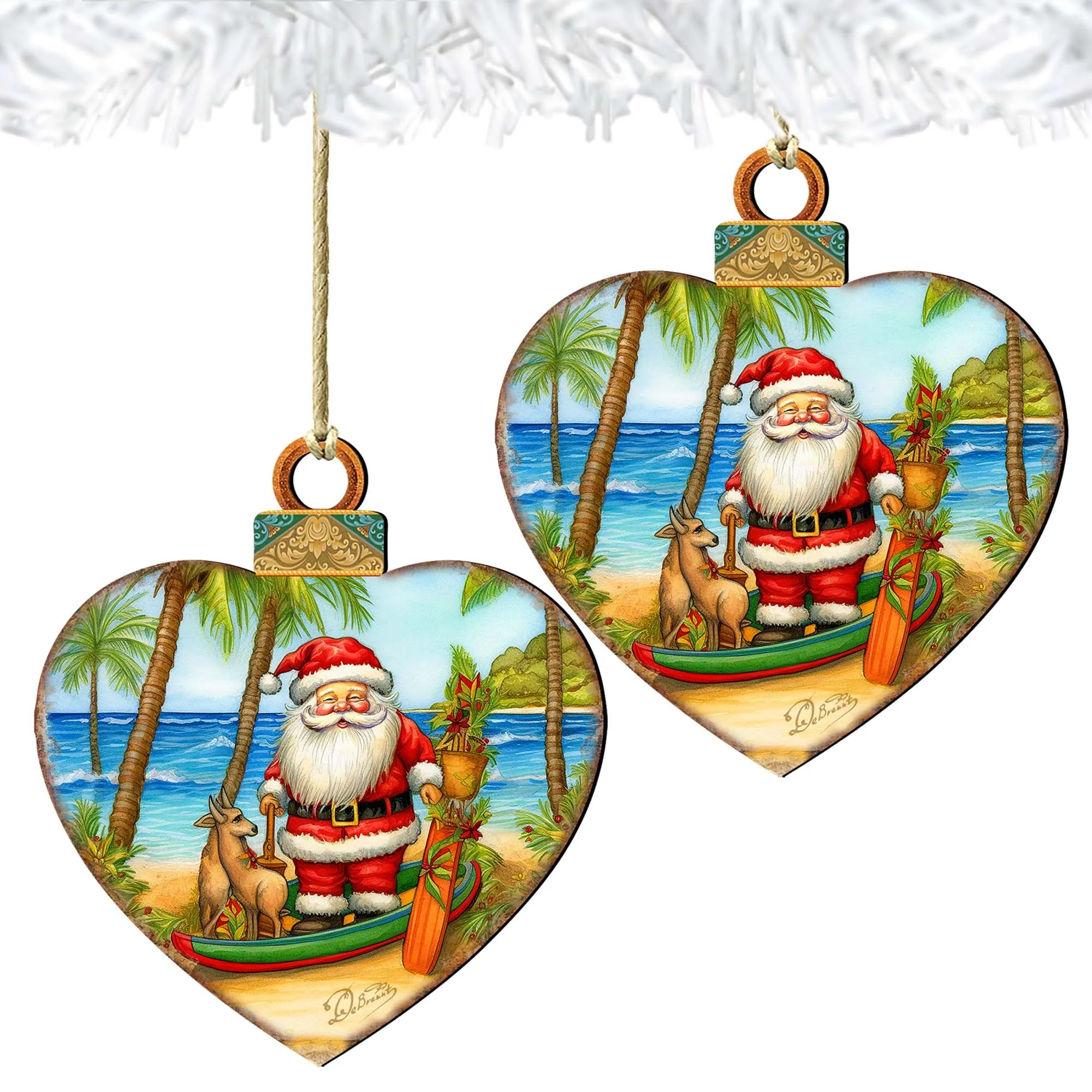 Beach House Decor - Santa on the Beach Wooden Ornaments by G. Debrekht | Coastal Holiday Decor - 8688186