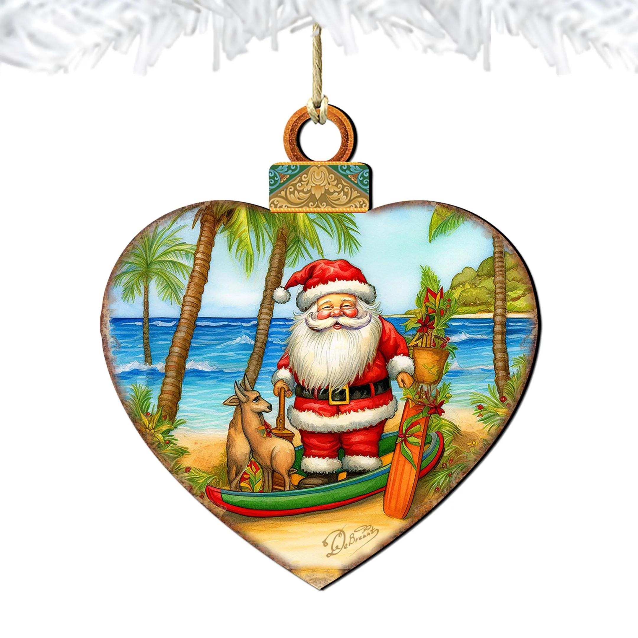 Beach House Decor - Santa on the Beach Wooden Ornaments by G. Debrekht | Coastal Holiday Decor - 8688186