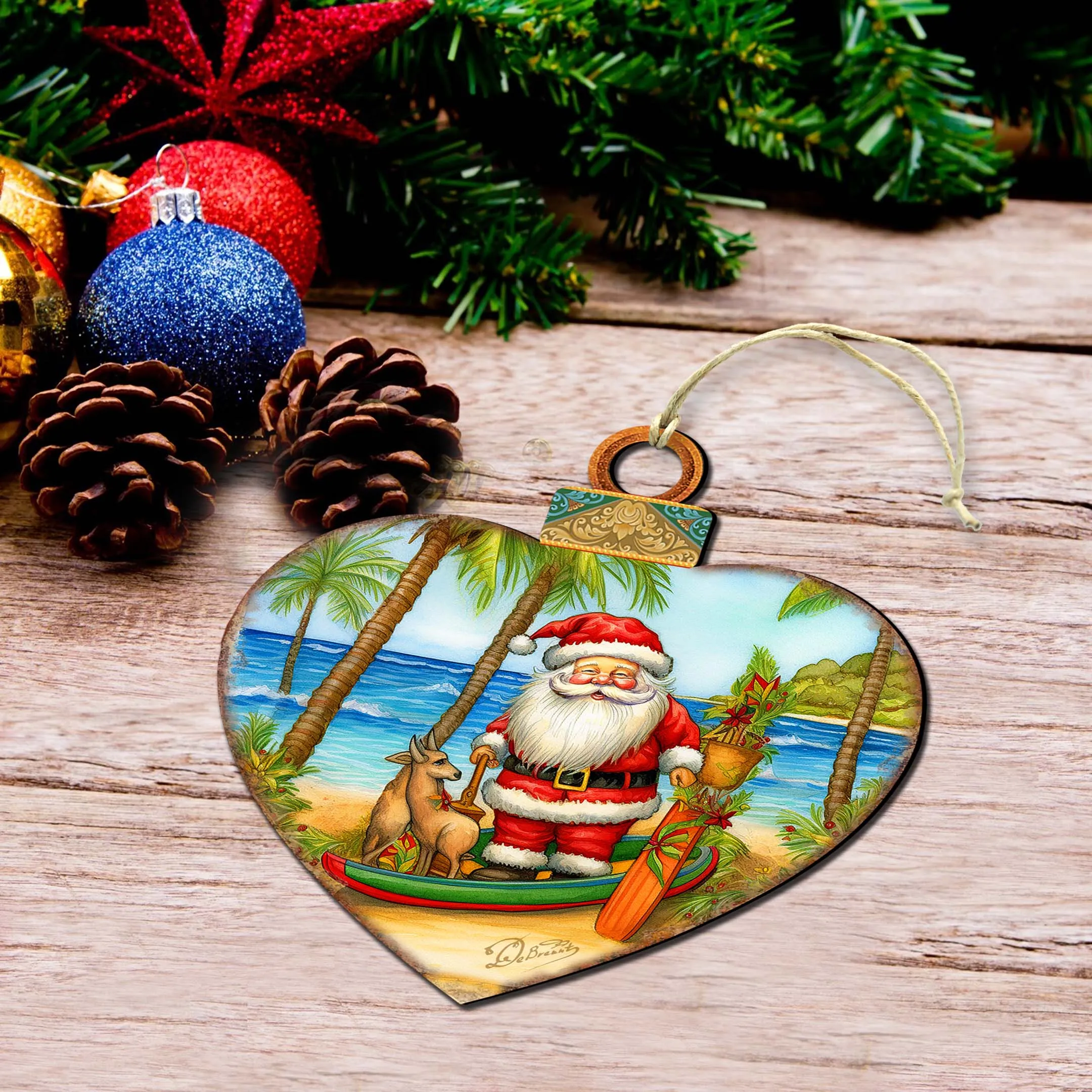 Beach House Decor - Santa on the Beach Wooden Ornaments by G. Debrekht | Coastal Holiday Decor - 8688186