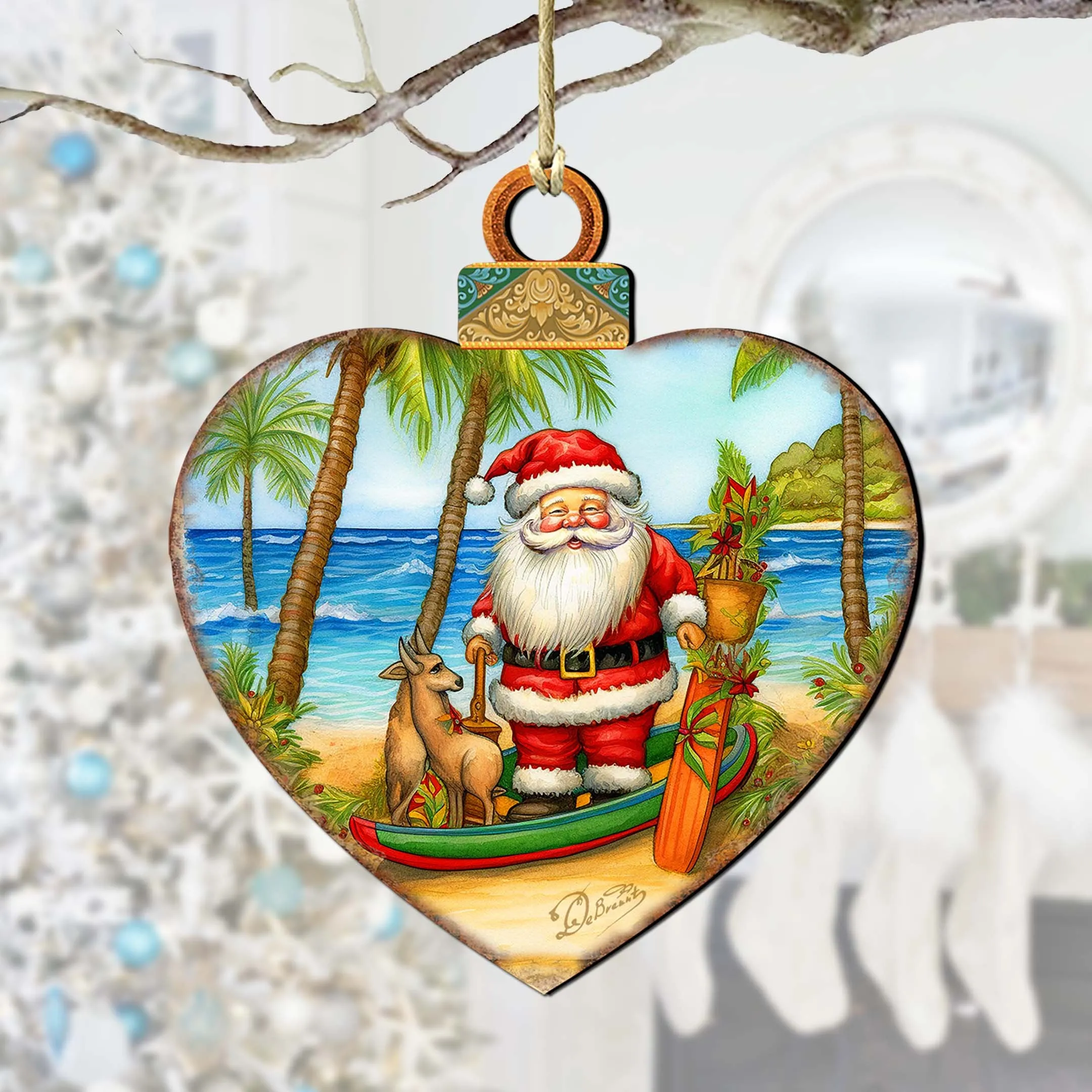Beach House Decor - Santa on the Beach Wooden Ornaments by G. Debrekht | Coastal Holiday Decor - 8688186