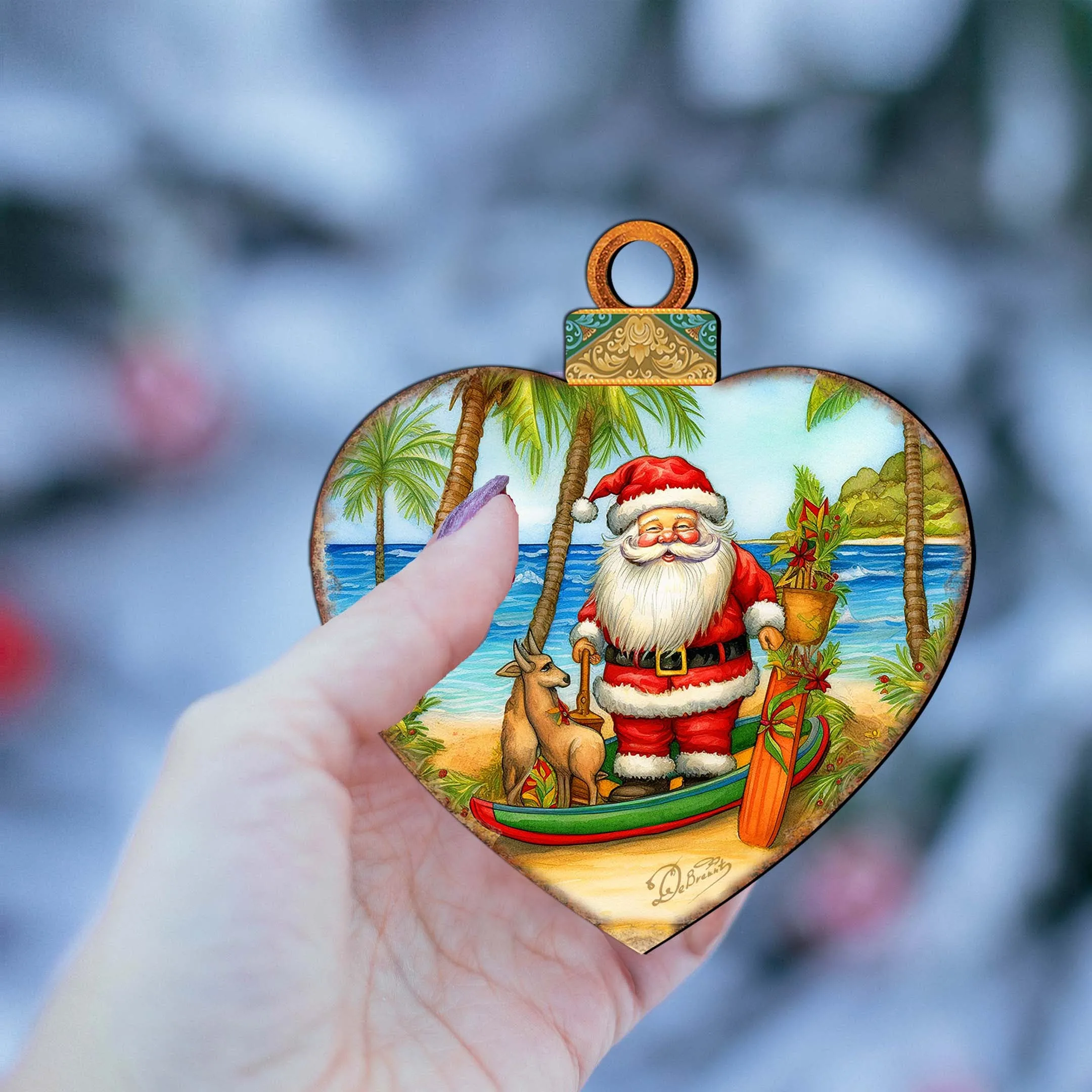 Beach House Decor - Santa on the Beach Wooden Ornaments by G. Debrekht | Coastal Holiday Decor - 8688186