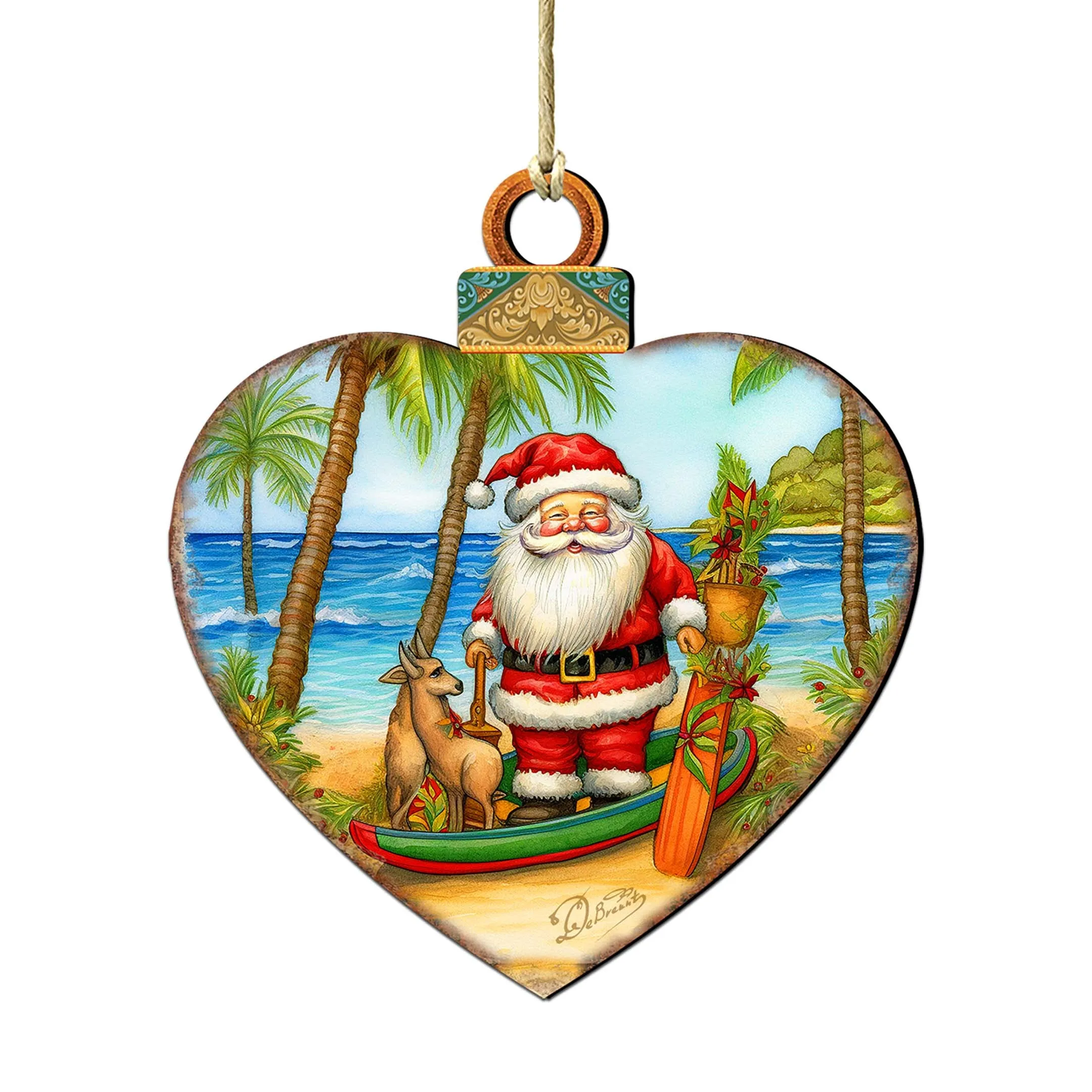 Beach House Decor - Santa on the Beach Wooden Ornaments by G. Debrekht | Coastal Holiday Decor - 8688186