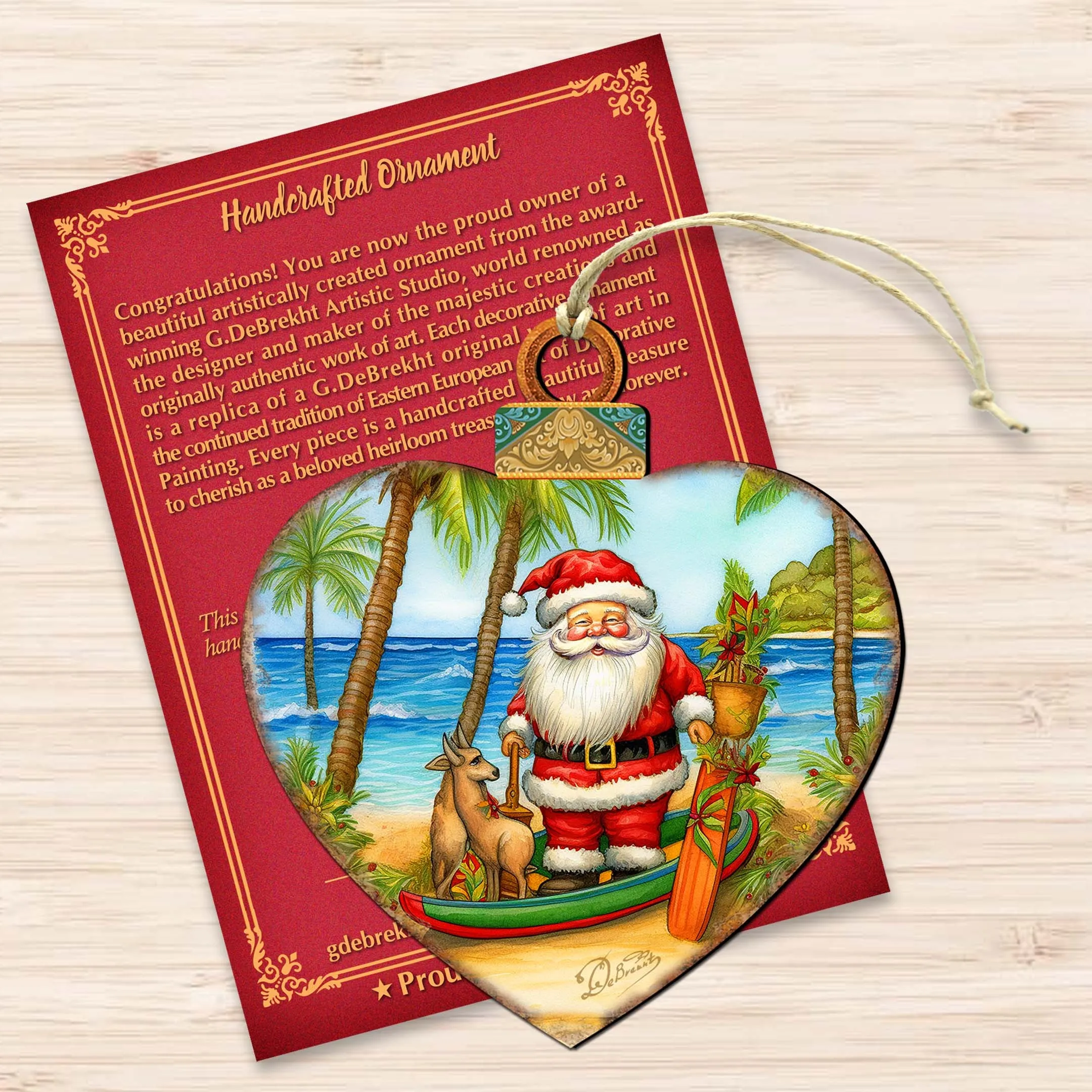Beach House Decor - Santa on the Beach Wooden Ornaments by G. Debrekht | Coastal Holiday Decor - 8688186