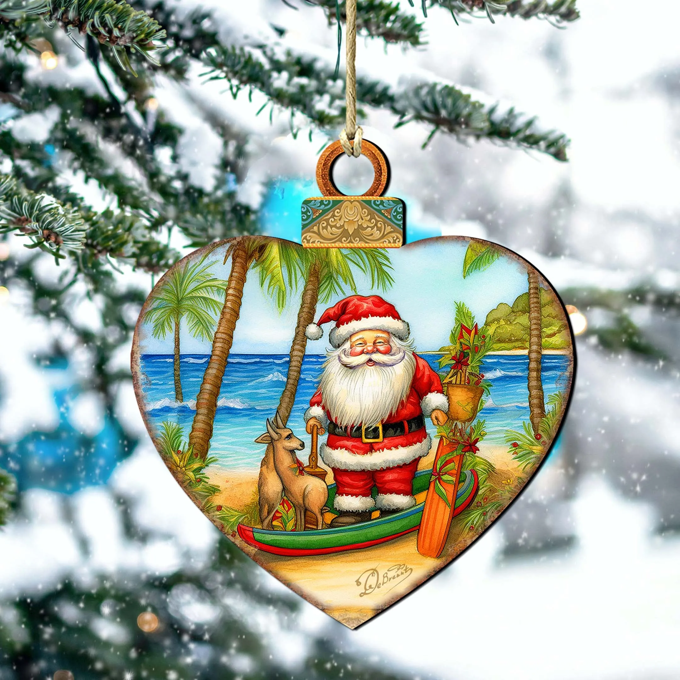 Beach House Decor - Santa on the Beach Wooden Ornaments by G. Debrekht | Coastal Holiday Decor - 8688186