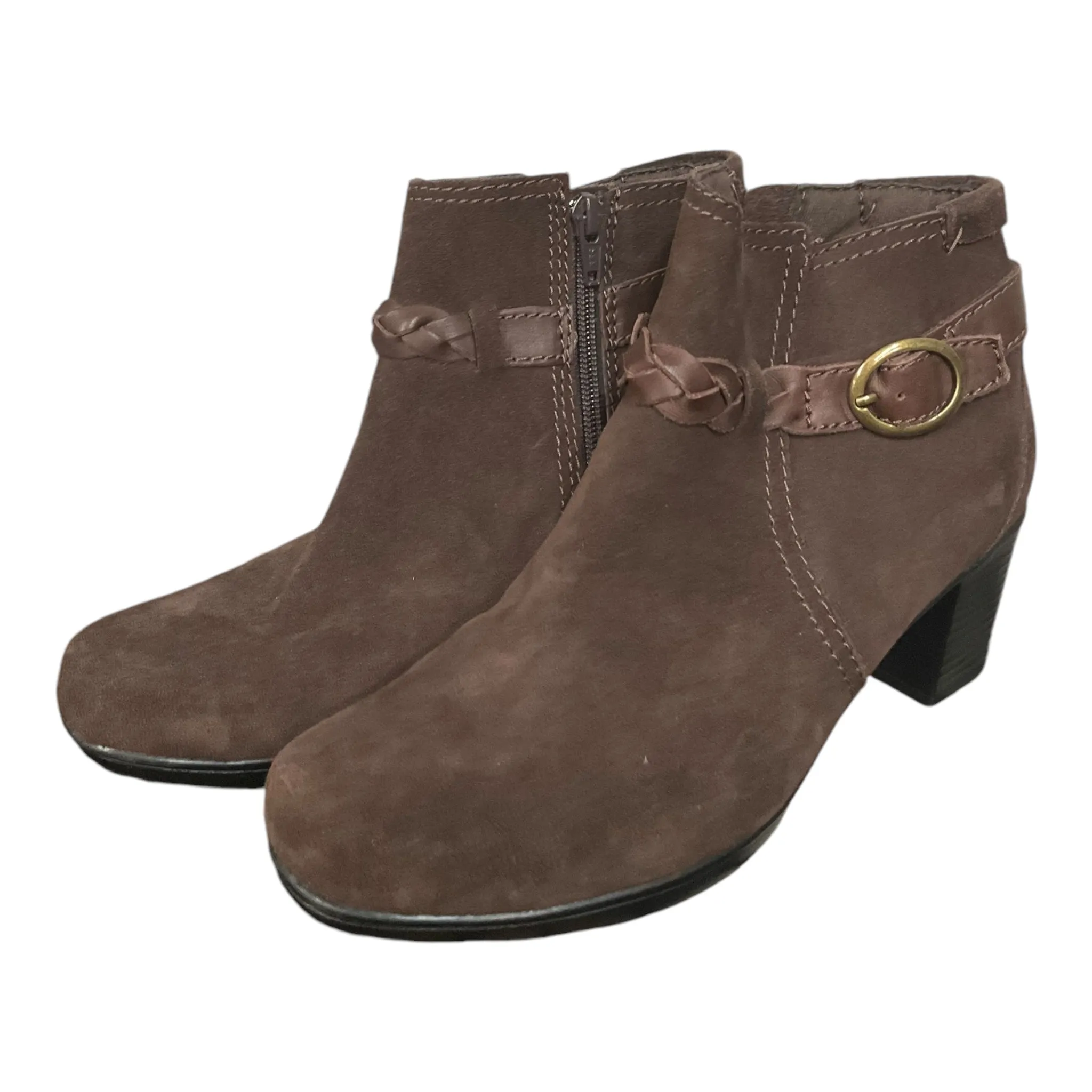 Boots Ankle Heels By Clarks In Brown, Size: 7