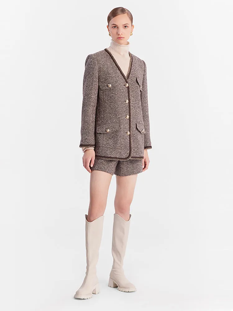 Brown Wool Single-Breasted Women Jacket
