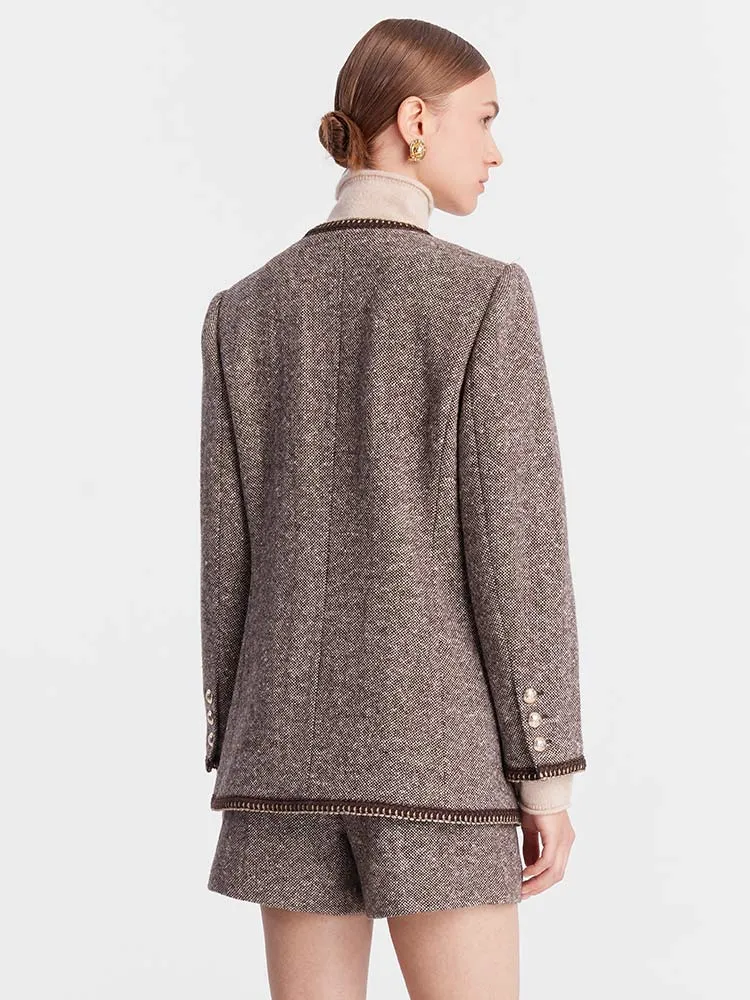 Brown Wool Single-Breasted Women Jacket