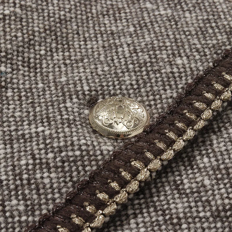 Brown Wool Single-Breasted Women Jacket