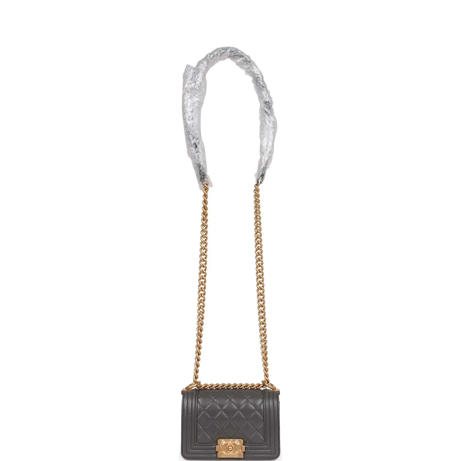 Chanel Mini Boy Bag Grey Caviar Antique Gold Hardware