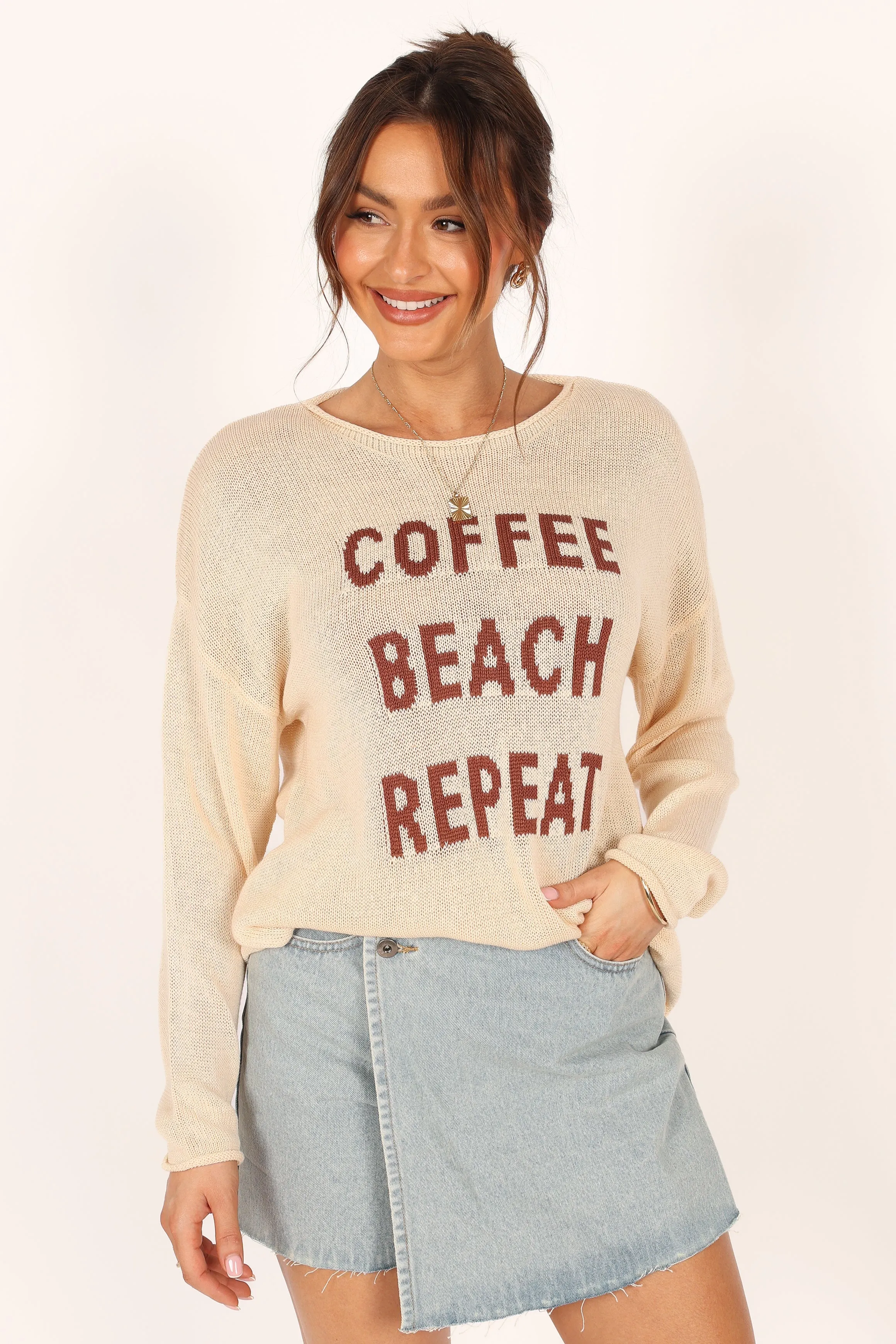 Coffee Beach Knit Sweater - Cream