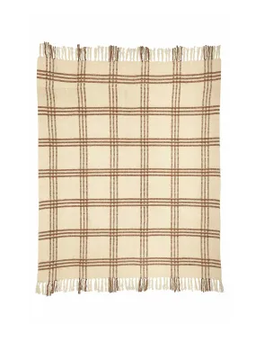 Cotton Boucle Large Checkered Pattern Throw Blanket - Brown