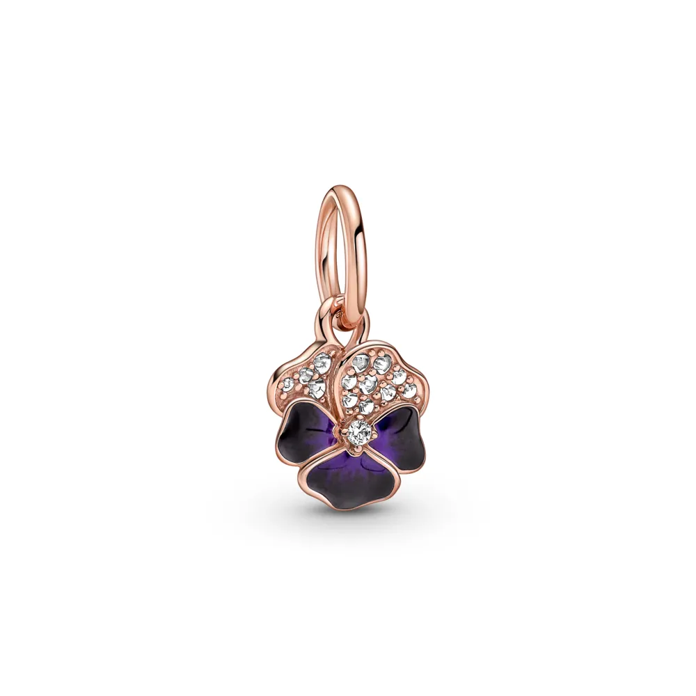Deep Purple Pansy Flower Dangle Charm