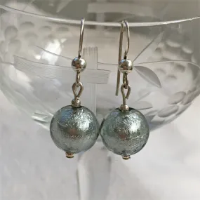 Earrings with grey Murano glass mini sphere drops on silver or gold hooks