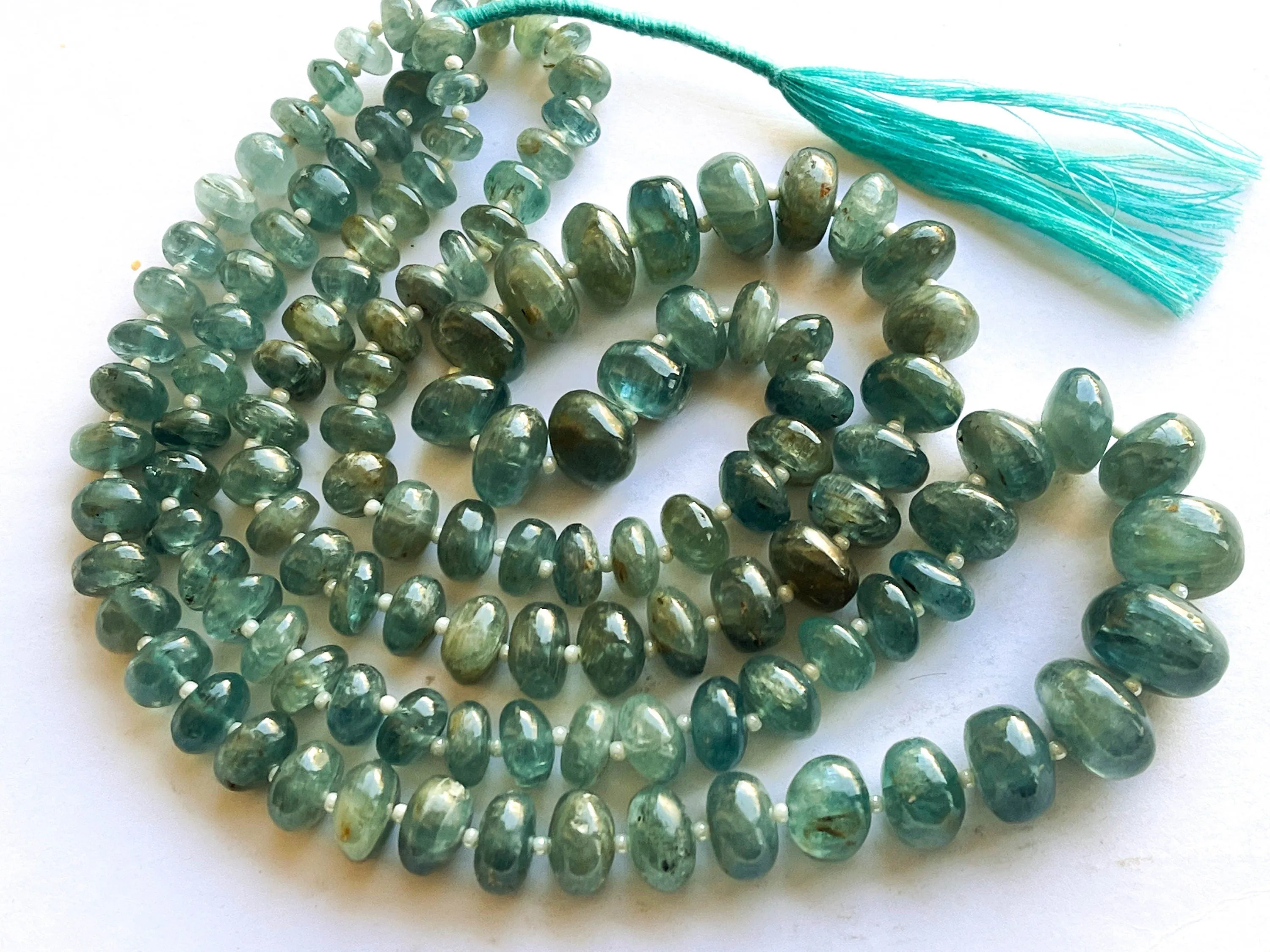 Exclusive! 16 Inch Green Kyanite Smooth Rondelle Shape Beads