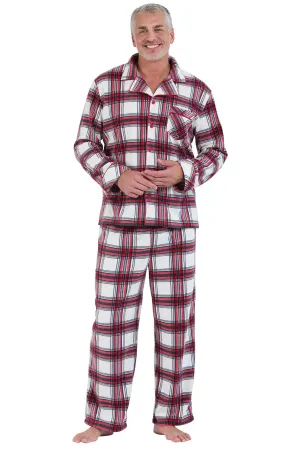 Fireside Plaid Fleece Button-Front Mens Pajamas - Couples