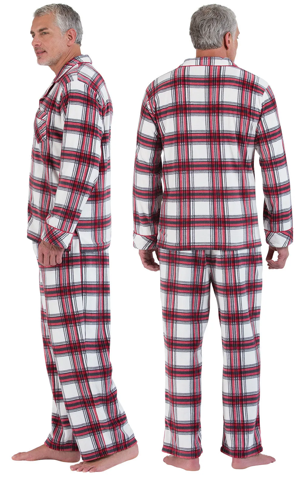 Fireside Plaid Fleece Button-Front Mens Pajamas - Couples