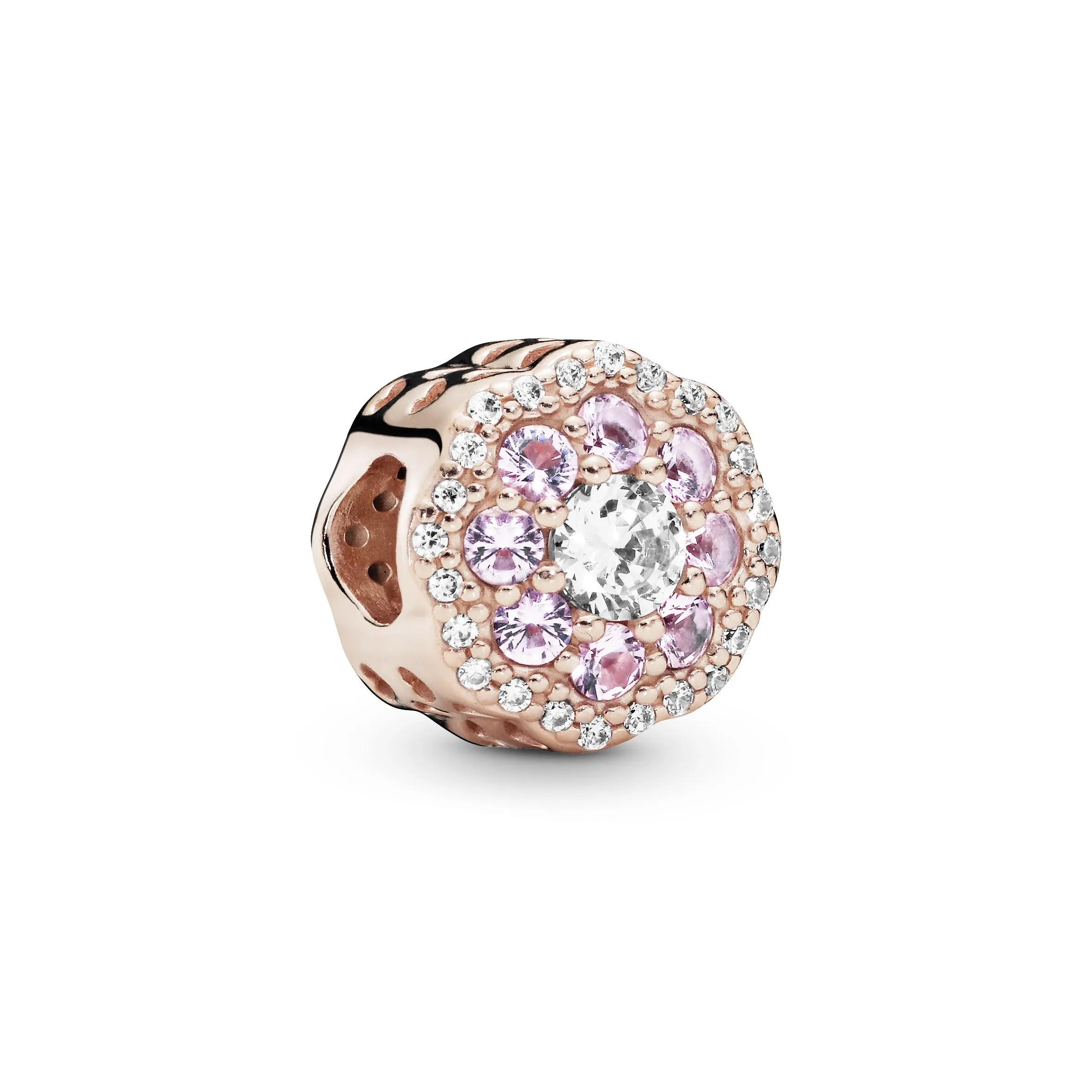 Flower 14k Rose Gold-plated charm with pink mist crystal and clear cubic zirconia