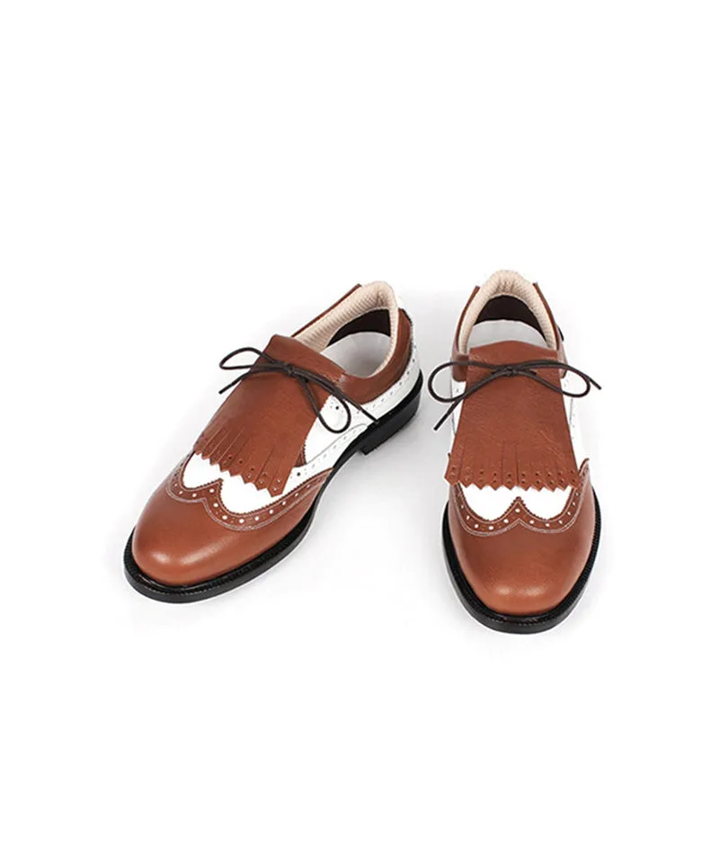 Giclee Unisex Classy Combi Premium Leather Golf Shoes - Brown