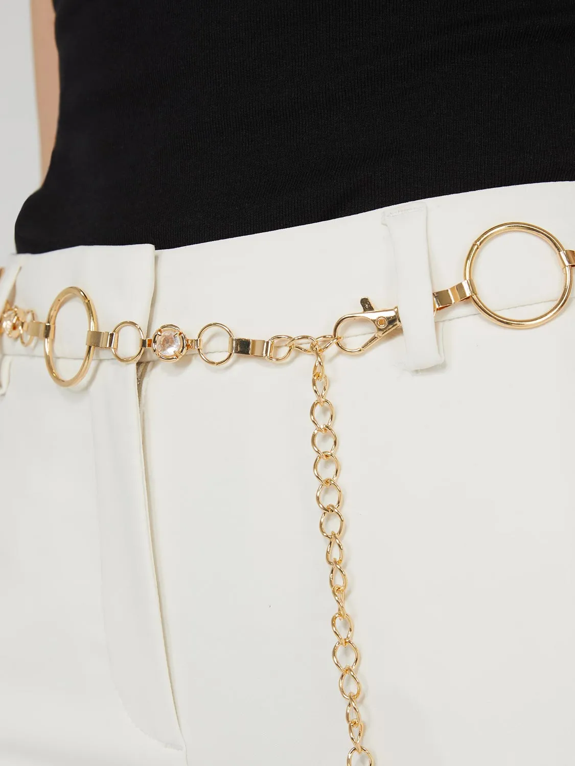 Gold Chain Belt With Rhinestone