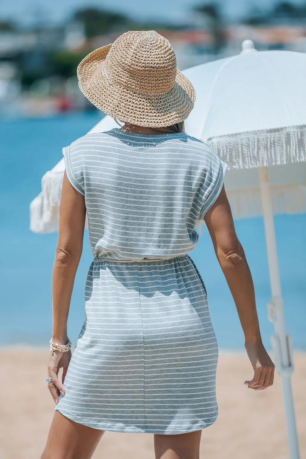 Heather Grey Terry Striped Mini Dress - FINAL SALE