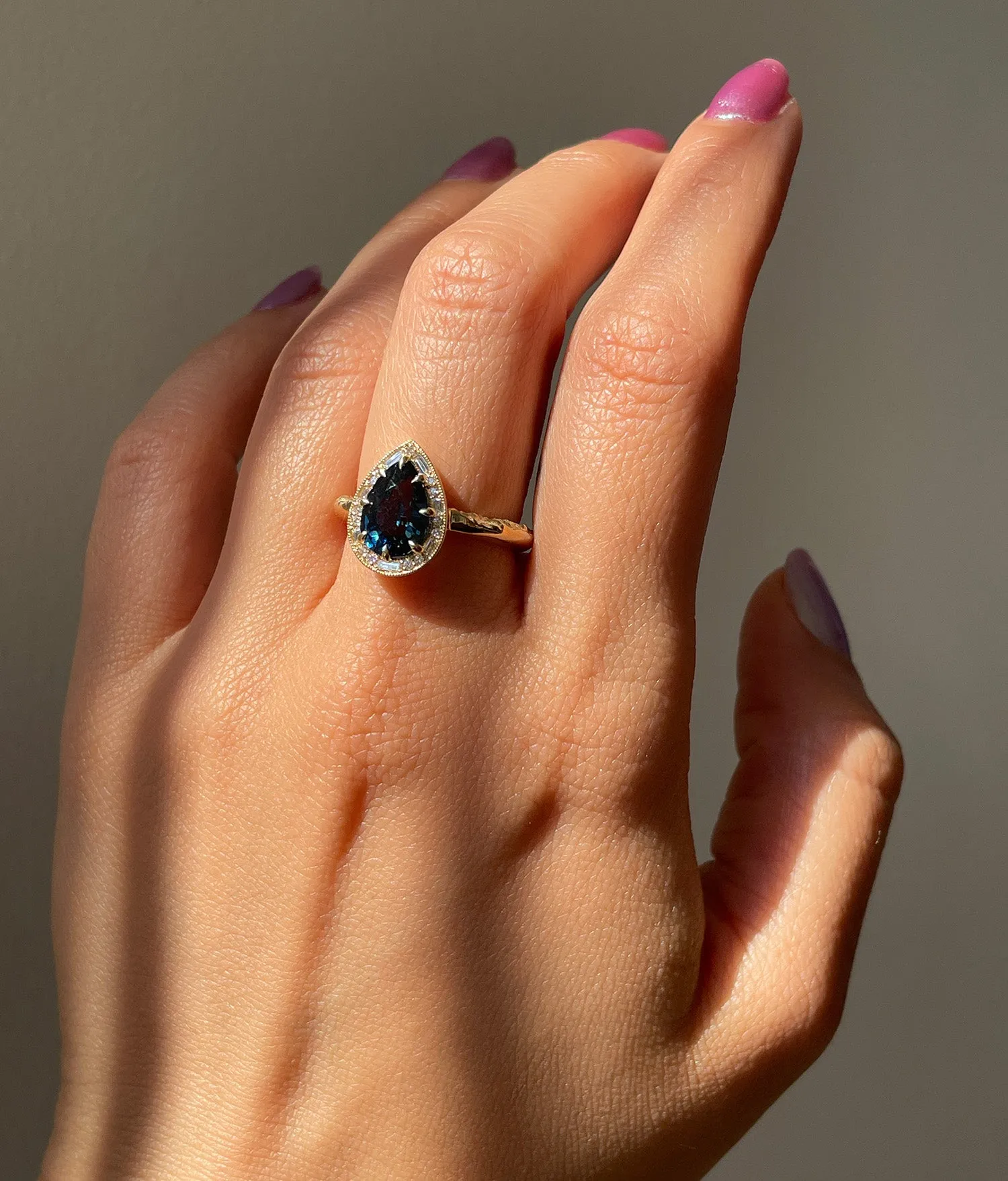 Hidden Gate Blue Green Sapphire and Diamond Ring