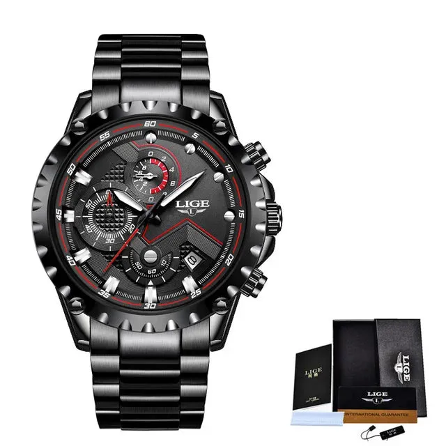 LIGE Men's Luxury Chronograph Watch - Fashionable, Waterproof, Stainless Steel