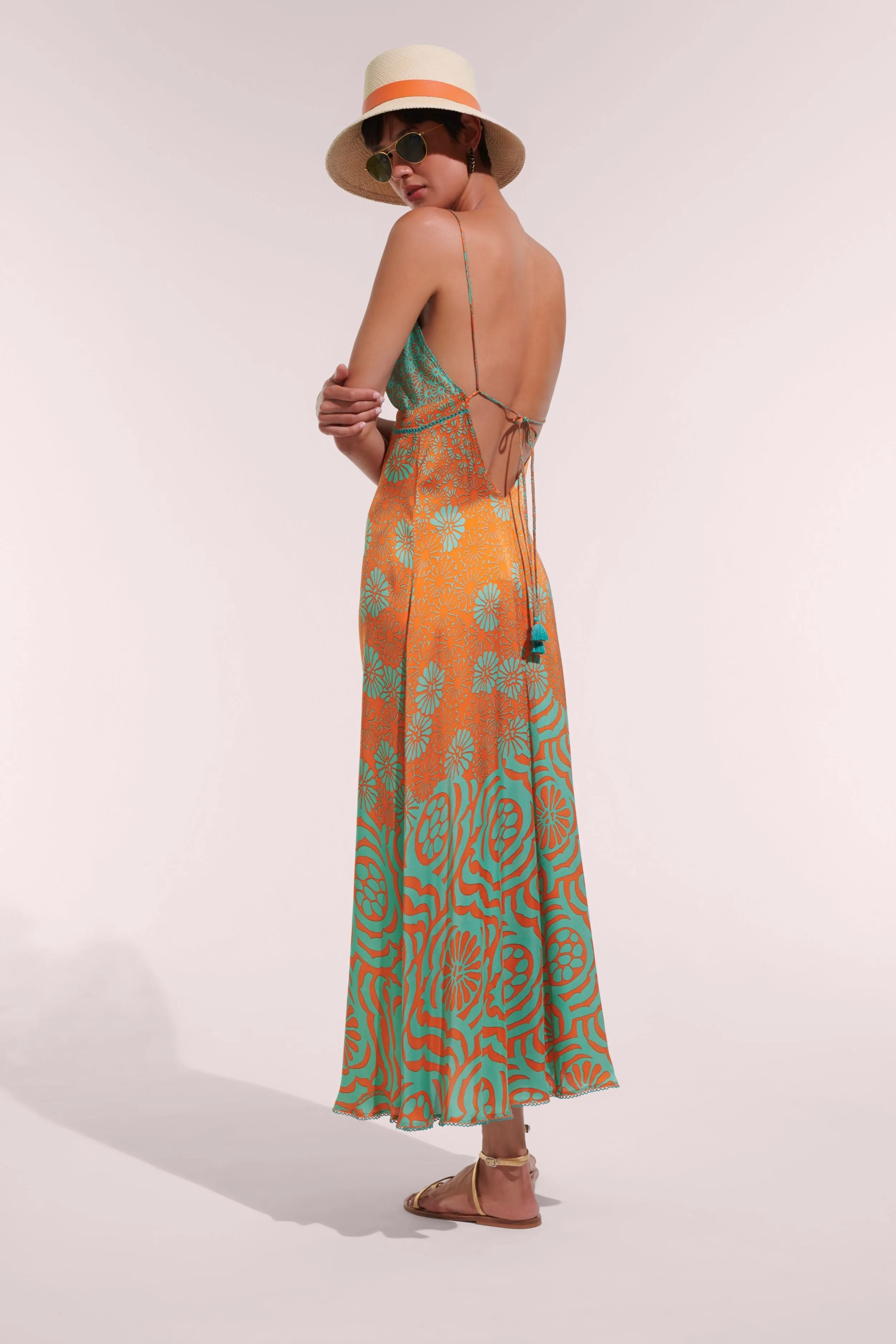 Long Dress Denise - Orange Daisy