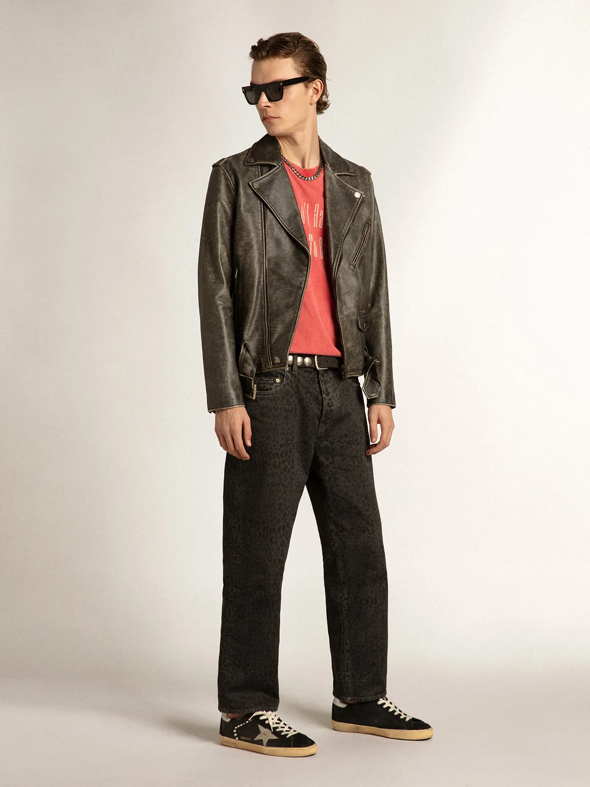 Men’s Super-Star in black leather and suede with silver studs