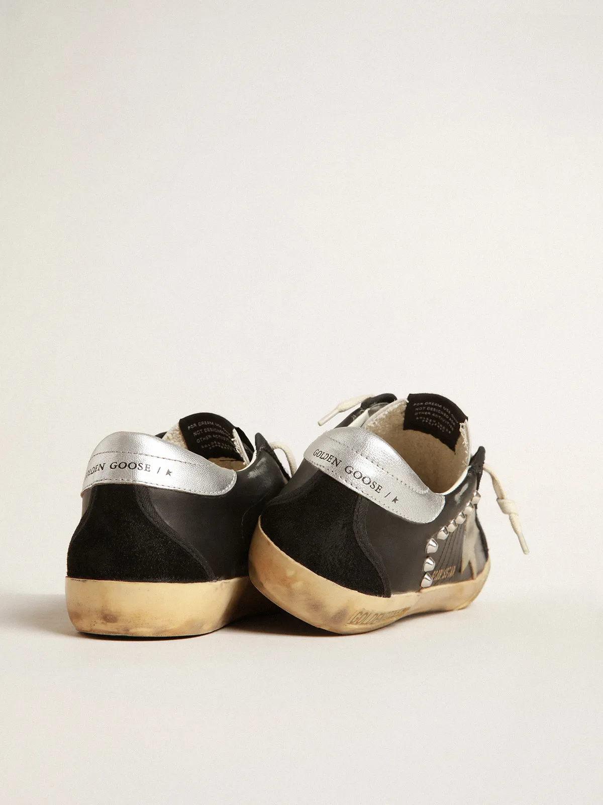 Men’s Super-Star in black leather and suede with silver studs