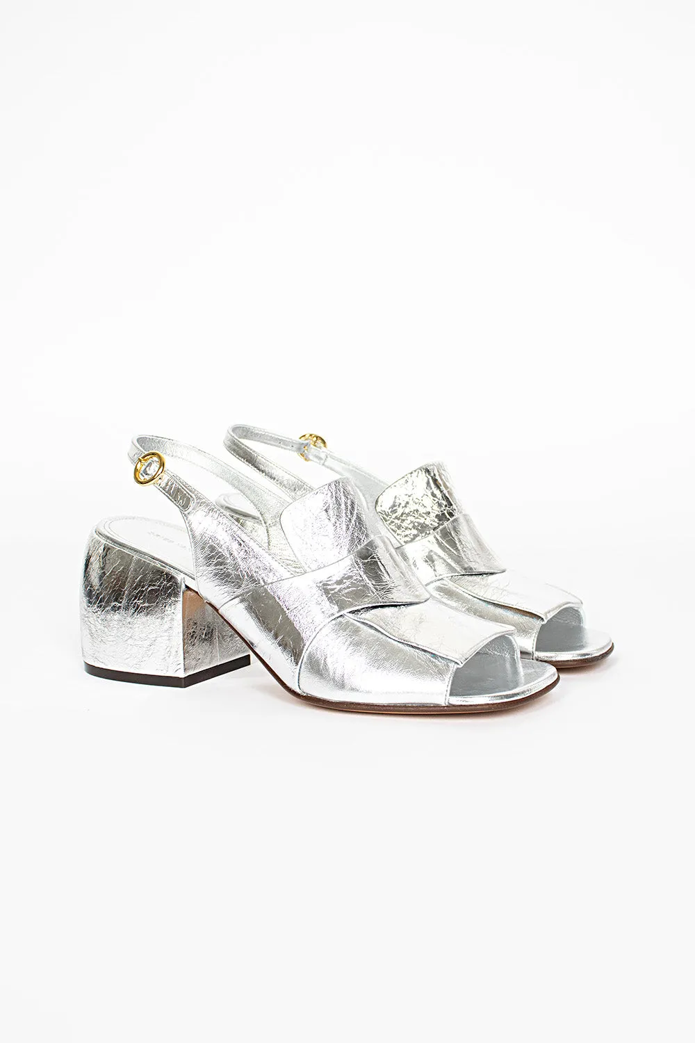 Metallic Heeled Sandals Silver