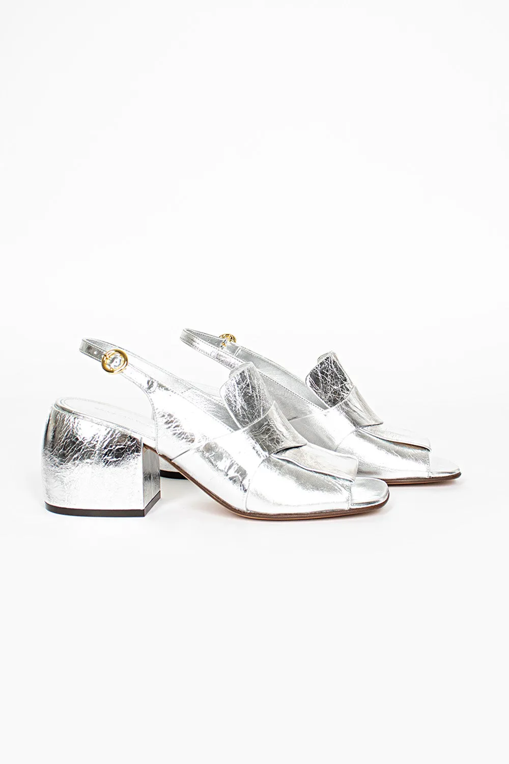 Metallic Heeled Sandals Silver