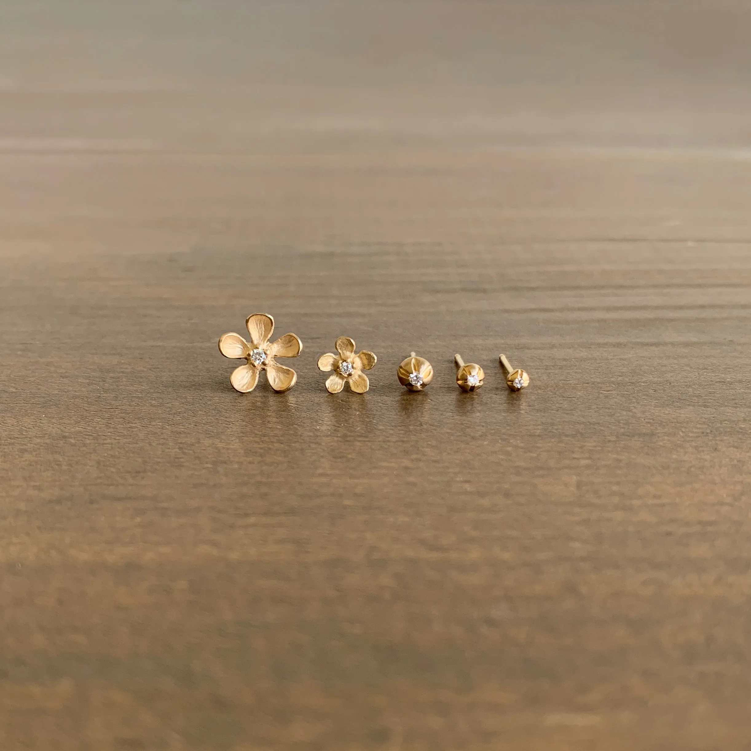 Open Flower Stud Earrings with Diamonds