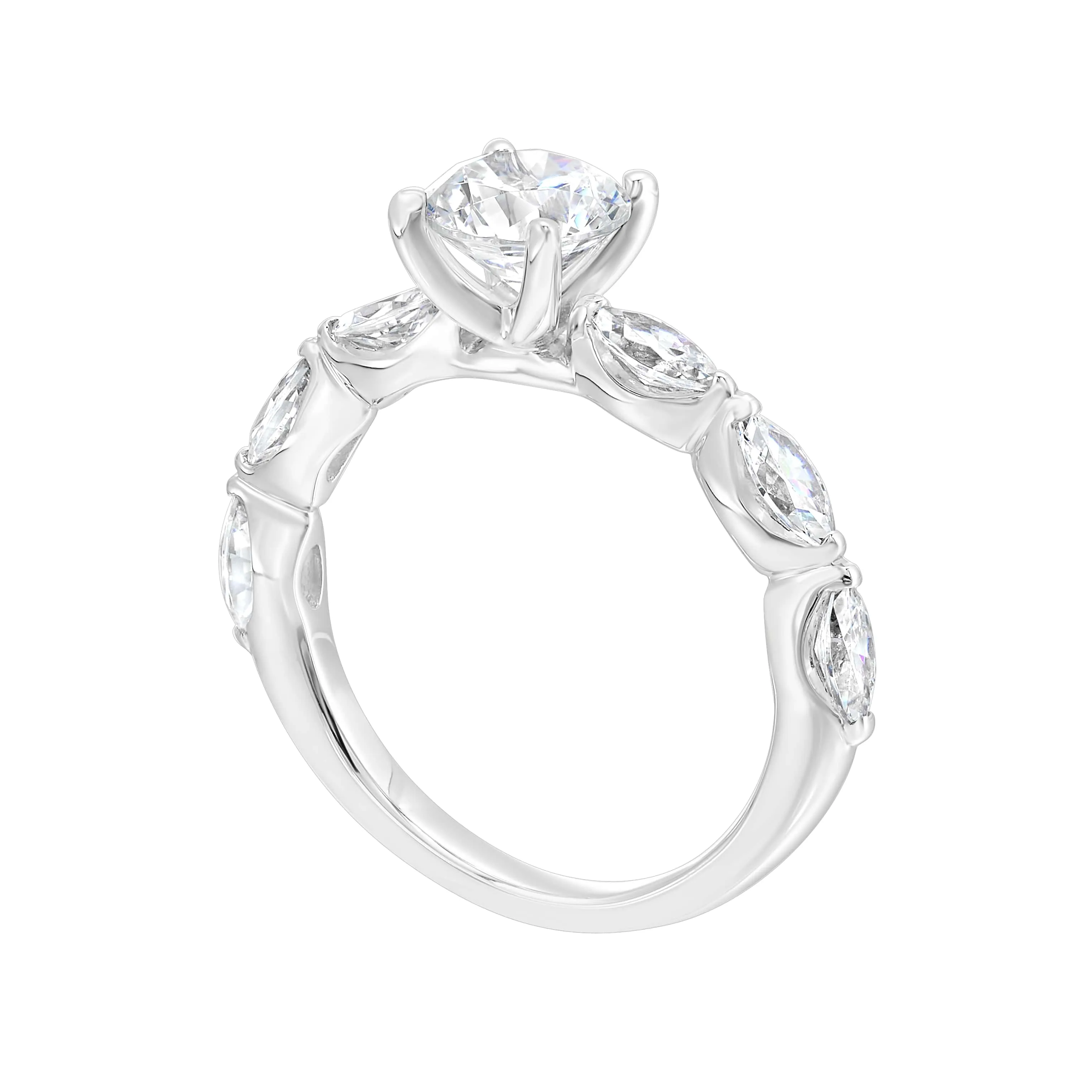 Petite Round and Marquise Cut Lab-Created Diamond Engagement Ring in White Gold, 1.79 cttw
