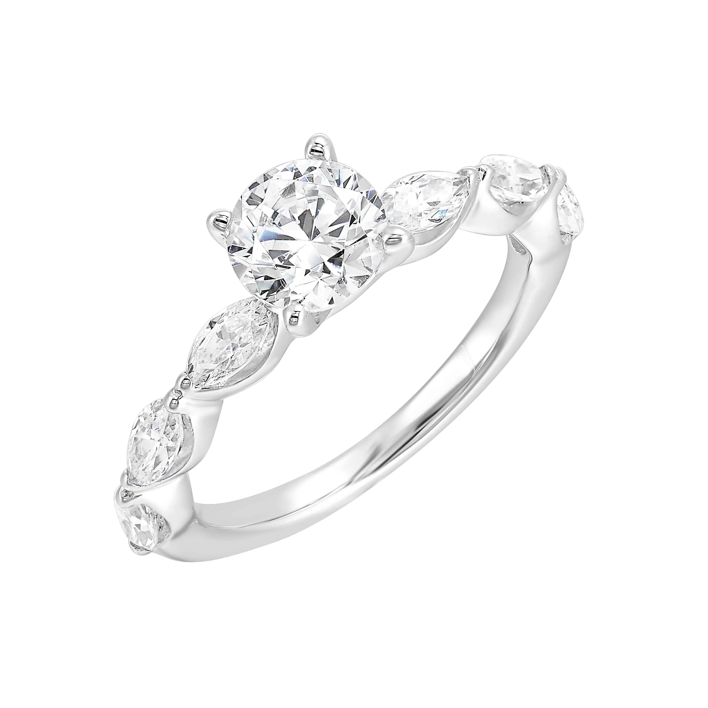 Petite Round and Marquise Cut Lab-Created Diamond Engagement Ring in White Gold, 1.79 cttw